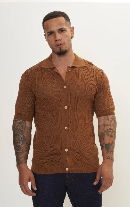 See Through Button Down Mesh Top - Light Brown