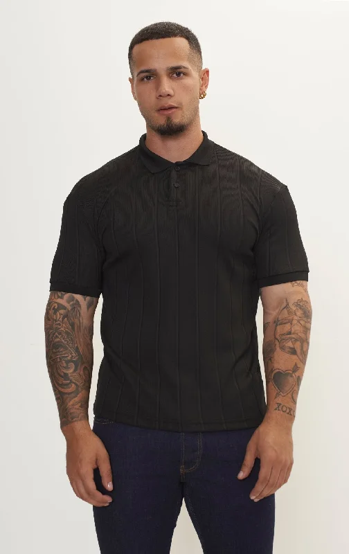 Fine Ribbed Polo Shirt - Black