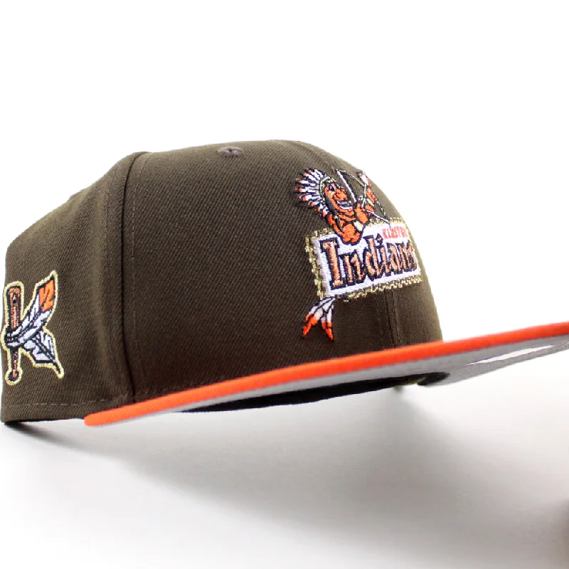 Kinston Indians Baseball Patch New Era 59Fifty Fitted Hat (Walnut Orange Gray Under Brim)