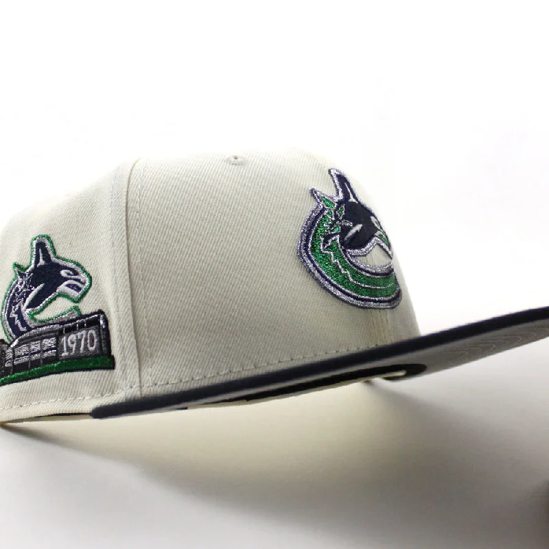 Vancouver Canucks 1970 Stadium Patch New Era 59Fifty Fitted Hat (Chrome White Navy Gray Under brim)