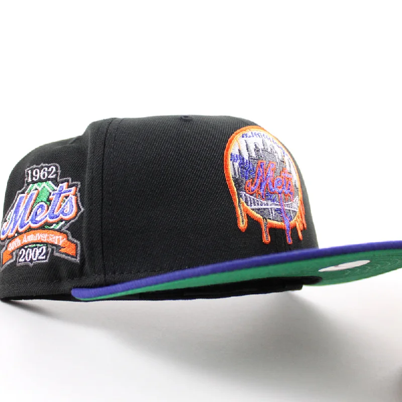 New York ( Drippy Logo )Mets 40th Anniversary New Era 59Fifty Fitted Hat (Black Royal Blue Green Under Brim)