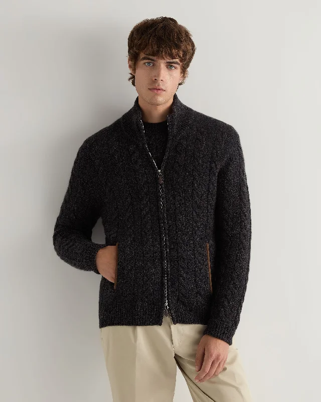 Men's Richmond Cable Cashmere Cardigan Granite Grey