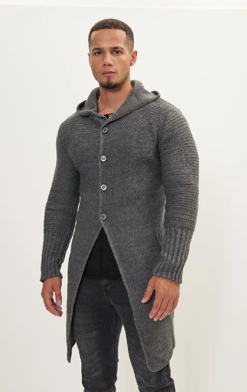 Ribbed Sleeves Fitted Cardigan - Anthracite