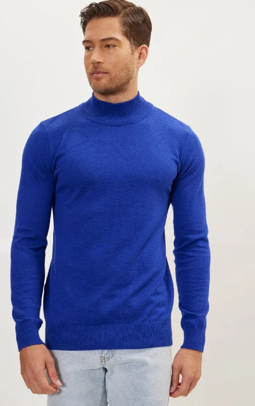 Mock Neck Relaxed Sweater- Electric Blue