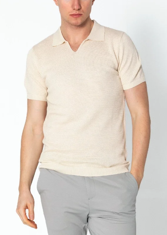 Jersey Knit V-neck Polo - Beige