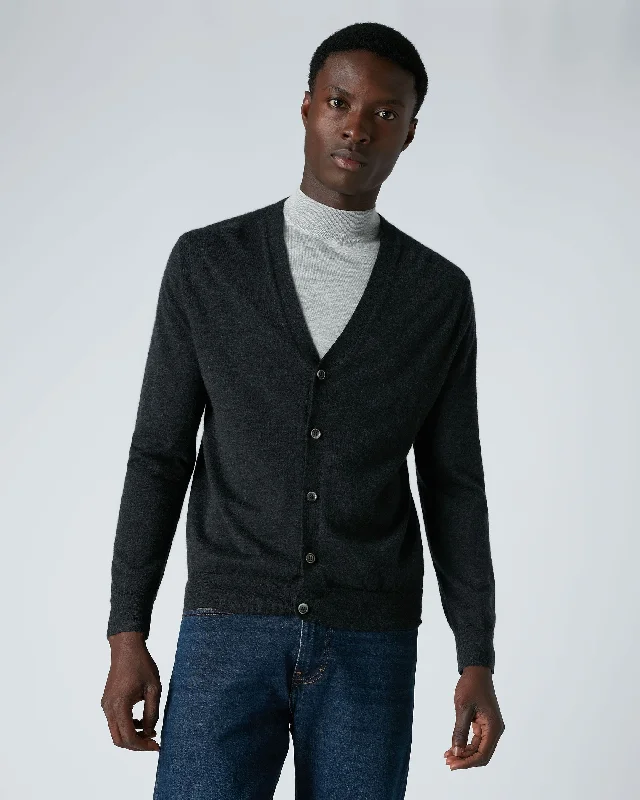 Men's Curzon Fine Gauge Cashmere Cardigan Dark Charcoal Grey