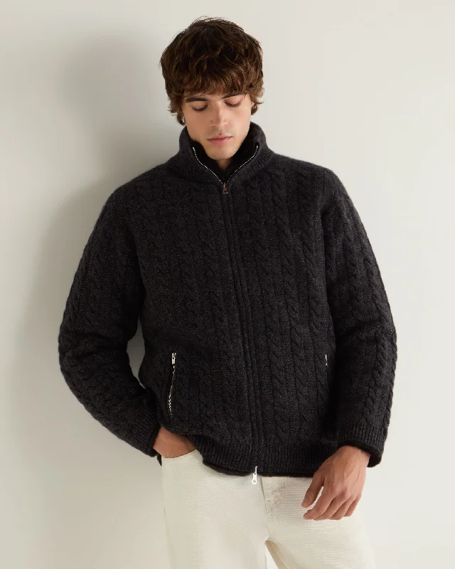 Men's Aspen Cashmere Cable Fur Cardigan Granite Grey