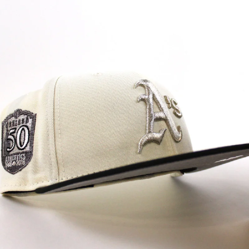 Oakland Athletics 50th Anniversary New Era 59Fifty Fitted Hat (Chrome White Black Gray Under Brim)