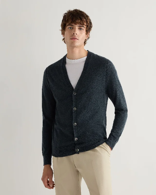 Men's Curzon Fine Gauge Cashmere Cardigan Azurine Blue