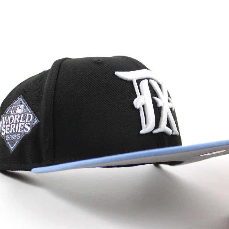 Texas Rangers 2023 World Series New Era 59Fifty Fitted Hat (Black Sky Blue Gray Under Brim)