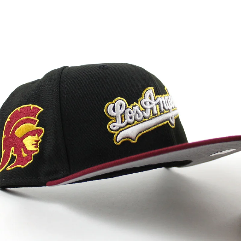 Los Angeles Dodgers x University of Southern California New Era 59Fifty Fitted Hat (Black Cardinal Red Gray Under Brim)