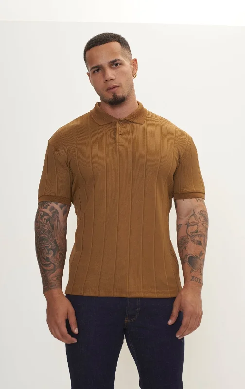 Fine Ribbed Polo Shirt - Beige