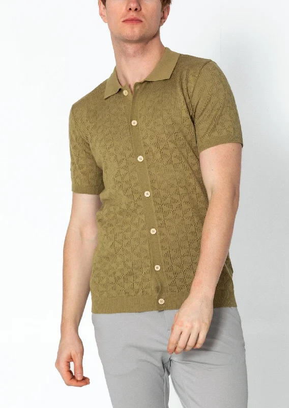 Geometric Crochet Knit Polo - Light Green