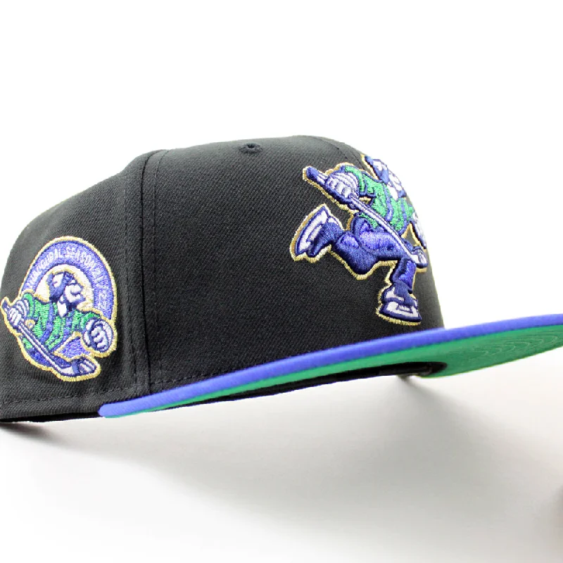 ABBOTSFORD CANUCKS AMERICAN HOCKEY LEAGUE Inaugural Season Patch New Era 59Fifty Fitted Hat (Black Majestic Blue Green Under Brim)