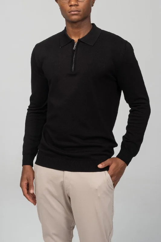 Zipper Closure Long Sleeve Sweater - Black