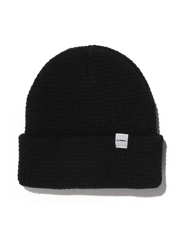 Organic Cotton Waffle Knit Beanie- Black