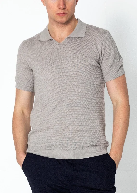 Jersey Knit V-neck Polo - Grey