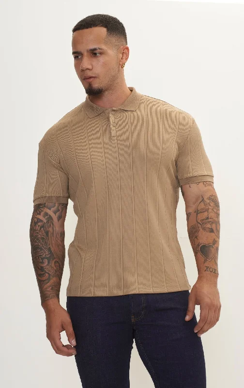 Fine Ribbed Polo Shirt - Camel