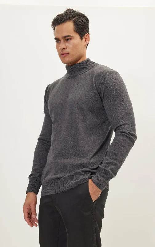 Mock Neck Relaxed Sweater- Anthracite