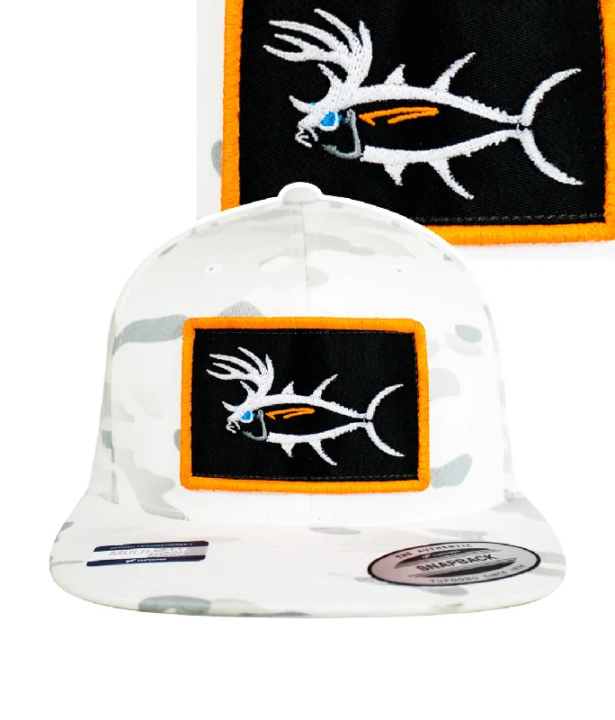 "Buck-Eye Patch" Unisex Flatbill White Snapback Hat