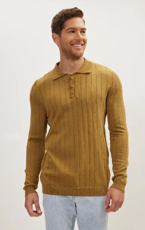 Slip-Stitch Polo Neck Long Sleeve Sweater - Pistachio