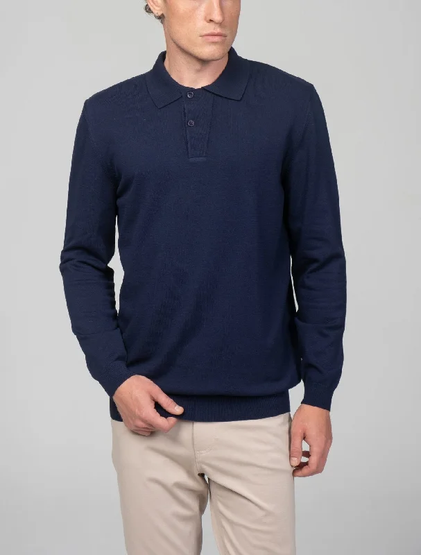 Two Button Down Polo Sweater  - Navy