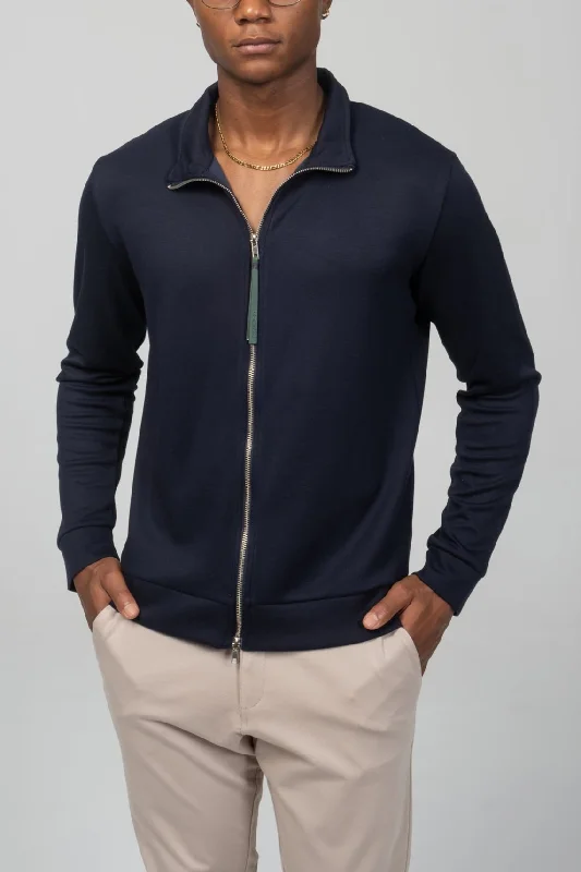 Full Zipper-Up Sweater - Navy