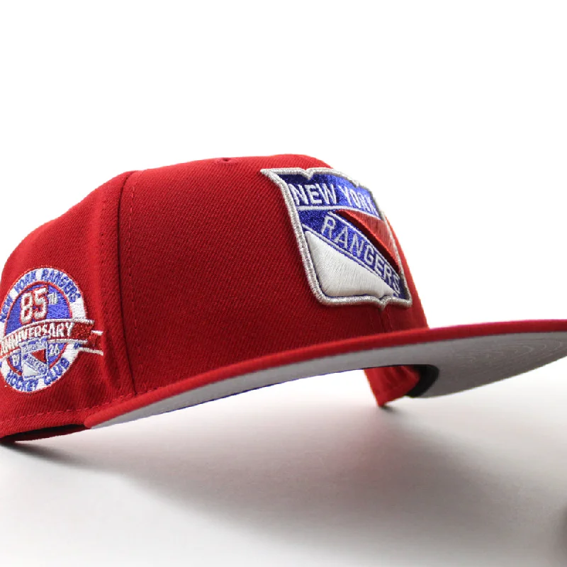 New York Rangers 85TH Anniversary New Era 59Fifty Fitted Hat (Scarlet Red Gray Under brim)