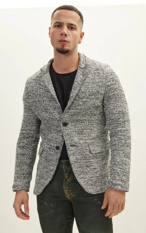 Raw Edge Fitted Cardigan - White Black