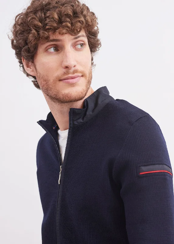 Navigateur zipped cardigan - in soft wool (NAVY)