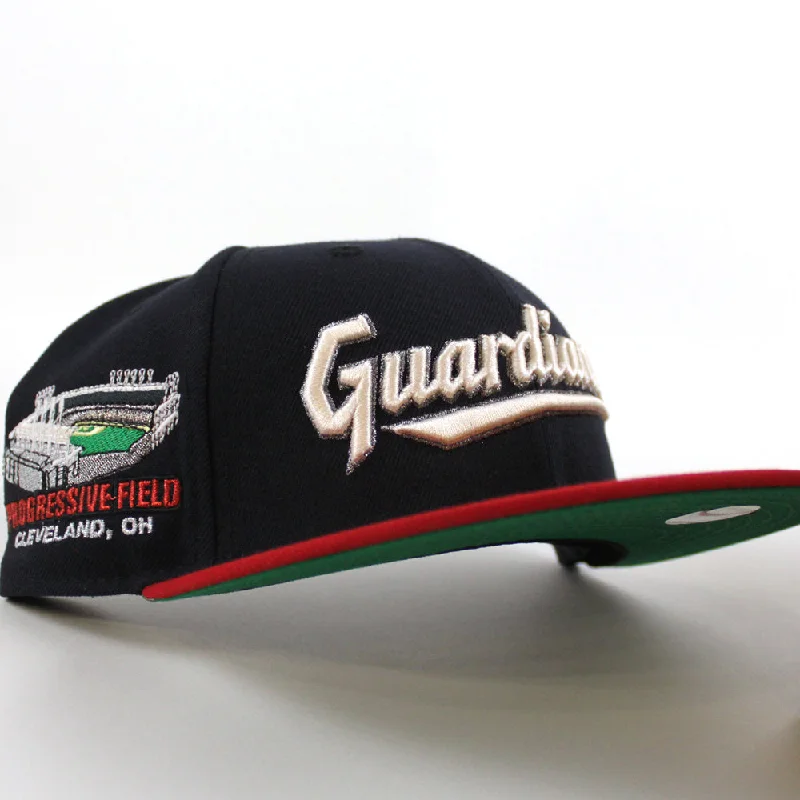 Cleveland Guardians Progressive Field New Era 59Fifty Fitted Hat  (Scarlet Red Navy Green Under Brim)