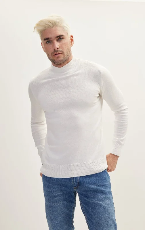 Mock Neck Relaxed Sweater- Off White