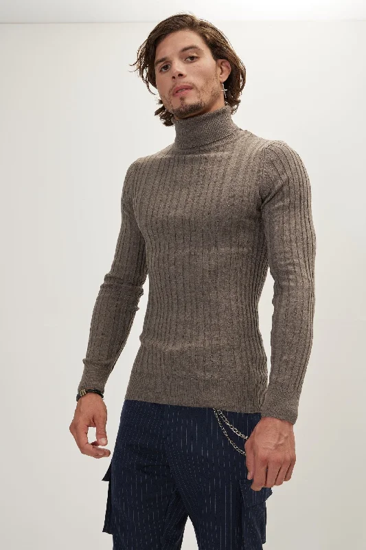 Roll Neck Ribbed Sweater - Dark Vizon