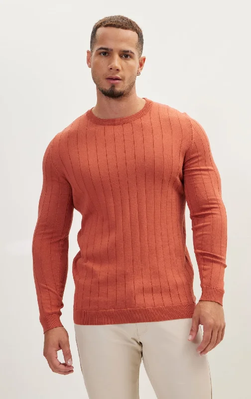 Slip-Stitch Crew Neck Long Sleeve Sweater - Tile