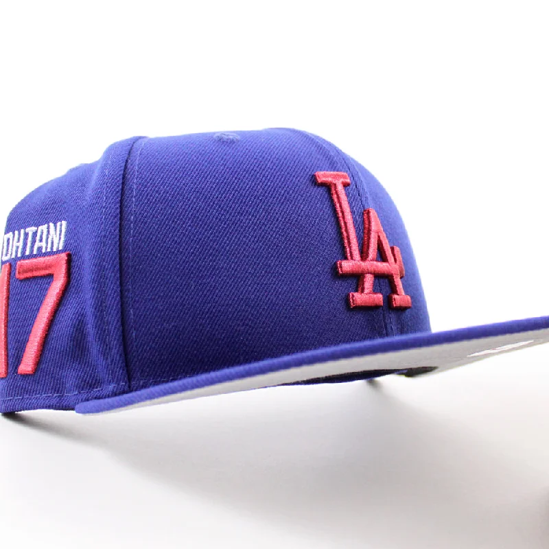 Los Angeles 17 Ohtani Patch New Era 59Fifty Fitted Hat (Dark Royal Blue Gray Under Brim)