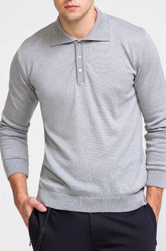 Melange Blend L/S Polo - Grey