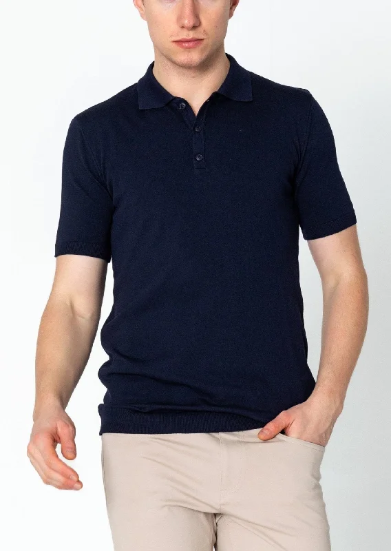 Lightweight Tonal-button Polo Tee - Navy