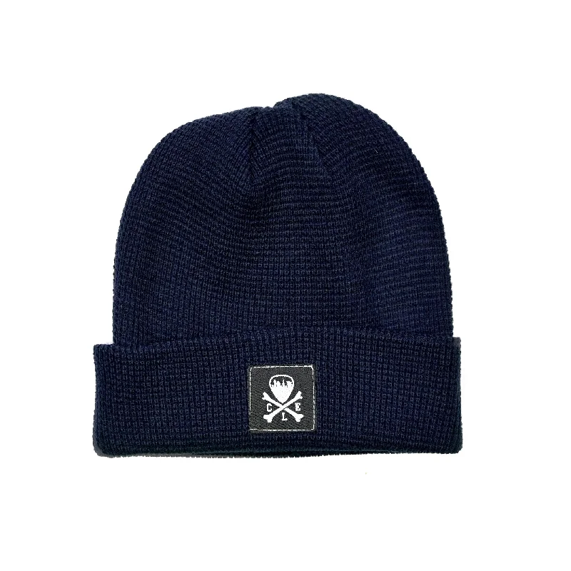 CLE Logo Waffle Knit Beanie, Navy