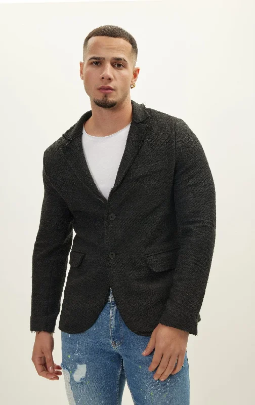 Raw Edge Fitted Cardigan - Anthracite Black