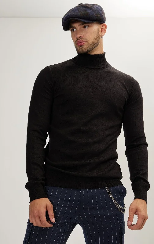 Roll Neck Knit Sweater - Black