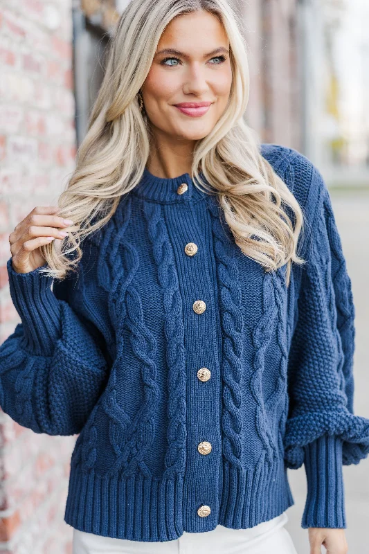 All The Good Navy Blue Cable Knit Cardigan