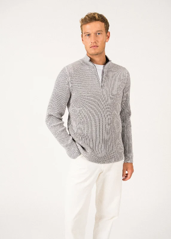 Chamrousse Truck-collar Jumper - in wool (PERLE CHINE/NAVY)