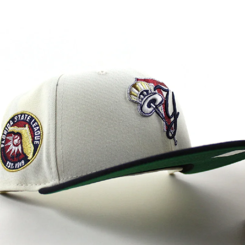 TAMPA YANKEES Florida State League Patch New Era 59Fifty Fitted Hat (Chrome White Navy  Green Under Brim)