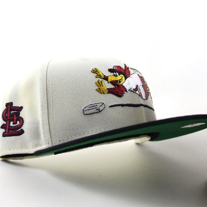 Fredbird St. Louis Cardinals STL Patch New Era 59Fifty Fitted Hat (Chrome White Navy Green Under Brim)