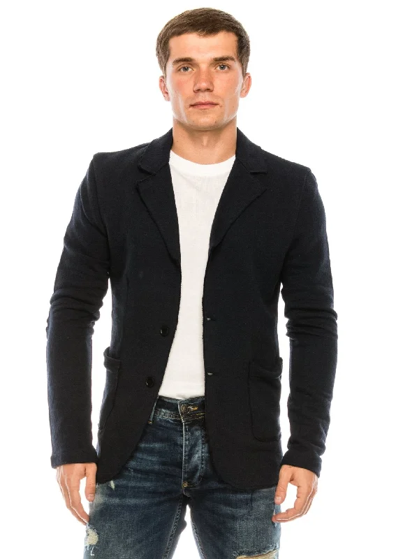 Raw Edge Fitted Cardigan - Navy