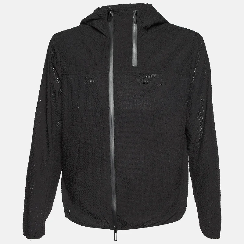 Emporio Armani Black Seer Sucker Zip Up Jacket