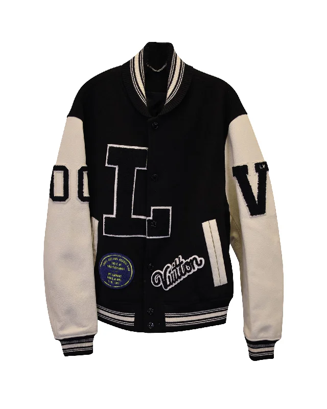 Louis Vuitton Varsity Jacket in Black and White Cotton and Leather