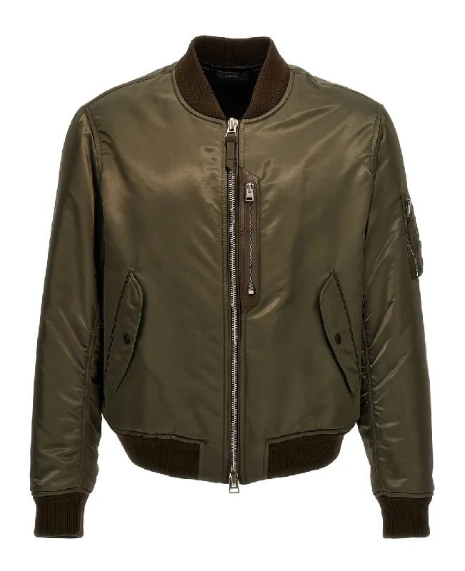 Tom Ford Mens Nylon Bomber Jacket in Green