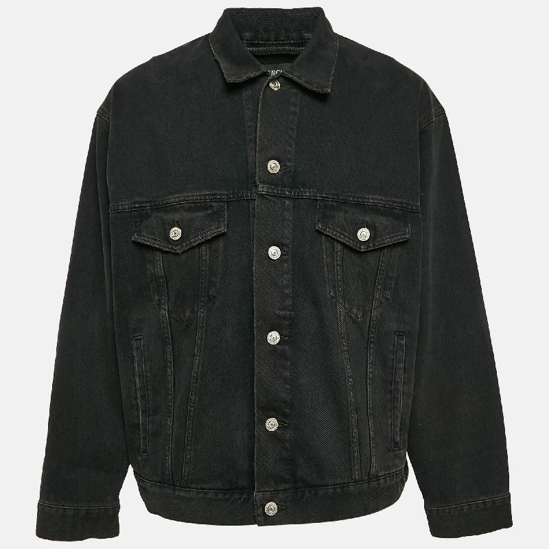 Balenciaga Black Bb Spray Paint Denim Oversized Jacket