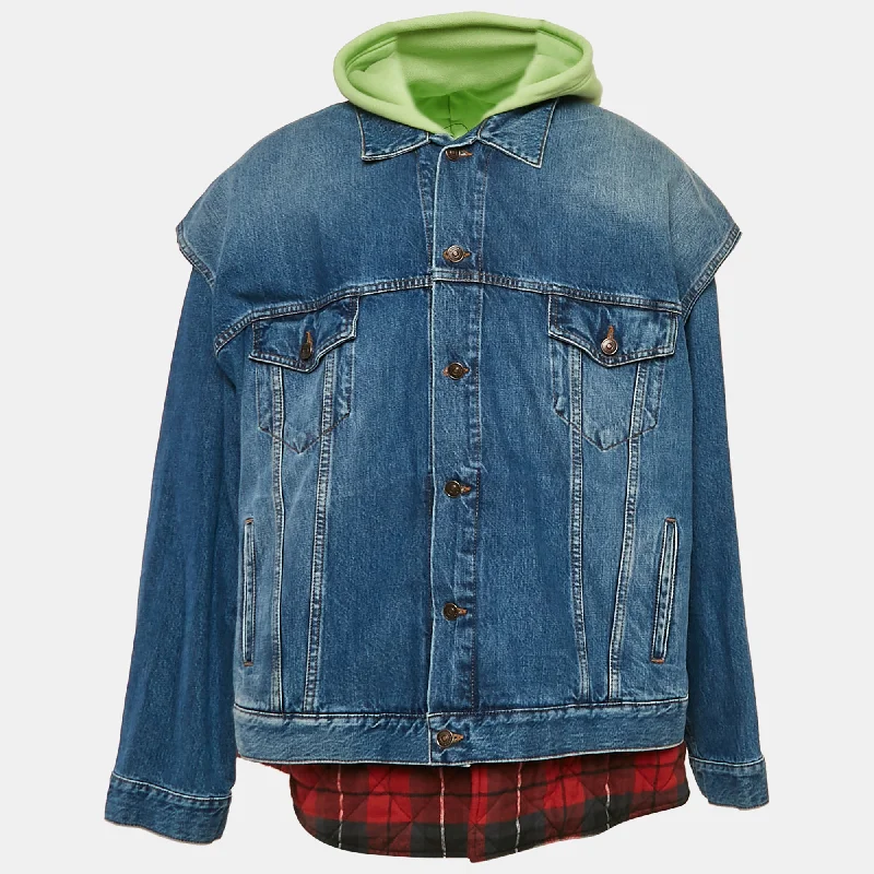 Balenciaga Blue Checked Cotton And Denim Layered Jacket